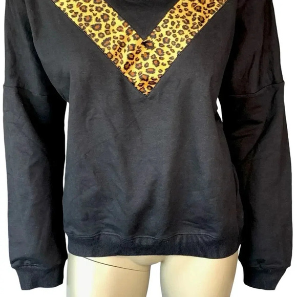 Molly Bracken Cotton Blend Sweater Velvet Animal Print Pullover Size M Black - Picture 5 of 14